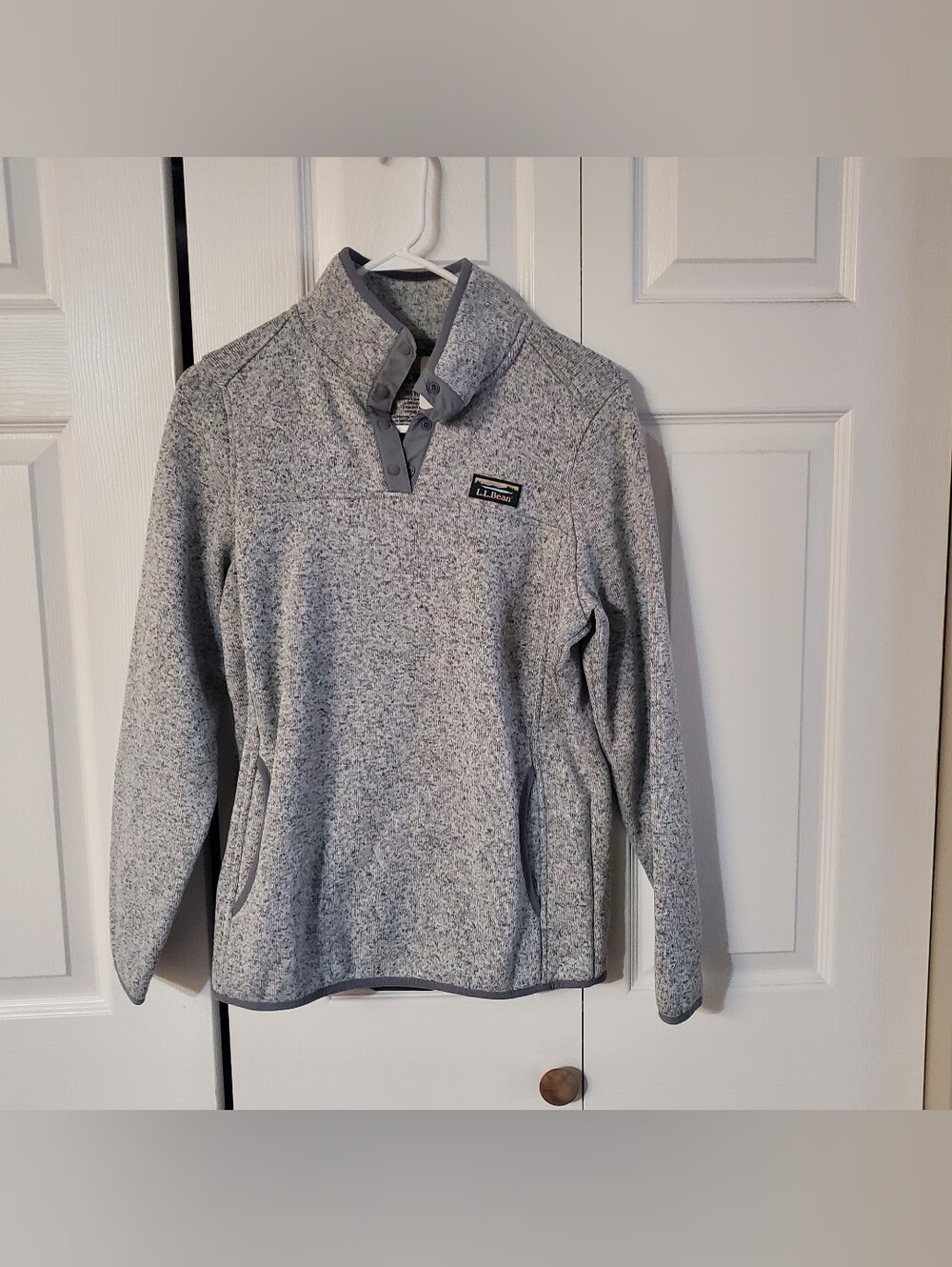 LL BEAN MED. SWEATER FLEECE PULLOVER PEWTER HEATHERED GREY LONG SLEEVES - Picture 2 of 7